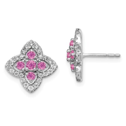 14k White Gold 1/3 carat Lab Grown Diamond VS/SI+ G+ and Lab Created Pink Sapphire Fancy Post Earrings