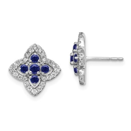14k White Gold 1/3 carat Lab Grown Diamond VS/SI+ G+ and Created Sapphire Complete Fashion Post Earrings