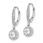 14k White Gold 1 carat Lab Grown Diamond VS/SI+ G+ Complete Round Halo Drop Leverback Earrings - Image 2