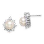 14k White Gold 5/8 carat Lab Grown Diamond VS/SI+ G+ and 7.00 mm Round Freshwater Cultured Pearl Complete Fashion Post Earrings