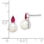 14k White Gold 6-7mm White Round Freshwater Cultured Pearl and .60RU Pear Ruby Post Earrings - Image 3