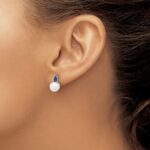 14k White Gold 6-7mm White Round Freshwater Cultured Pearl and .60SA Pear Sapphire Post Earrings - Image 3
