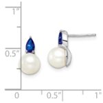 14k White Gold 6-7mm White Round Freshwater Cultured Pearl and .60SA Pear Sapphire Post Earrings - Image 4