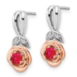 14K Two-tone White and Rose Gold Ruby and Diamond Flower Post Earrings - Image 2