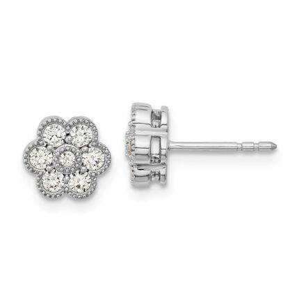 14k White Gold 1/2 carat Diamond Floral Post Earrings