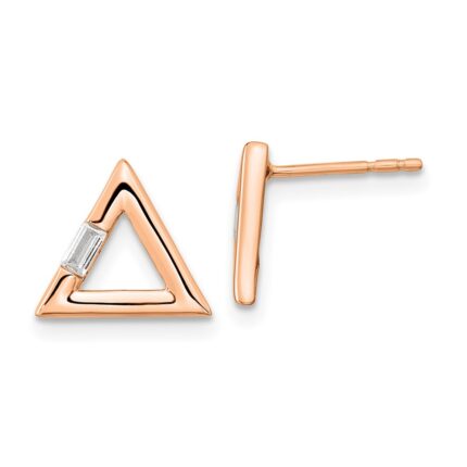14k Rose Gold Polished 1/20 carat Diamond Baguette Triangle Post Earrings