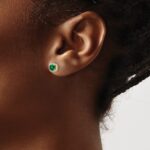 10k 1/10 carat Lab Grown Diamond VS/SI+ G+ and Created Emerald Complete Square Halo Post Earrings - Image 3