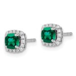 10k White Gold 1/10 carat Lab Grown Diamond VS/SI+ G+ and Created Emerald Complete Square Halo Post Earrings - Image 2