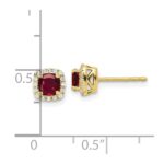 10k 1/10 carat Lab Grown Diamond VS/SI+ G+ and Created Ruby Complete Square Halo Post Earrings - Image 4