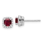 10k White Gold 1/10 carat Lab Grown Diamond VS/SI+ G+ and Created Ruby Complete Square Halo Post Earrings