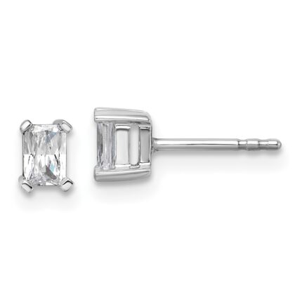 14k White Gold 1/2 carat Lab Grown Diamond VS+ F+ Radiant Complete Four Prong Stud Earrings