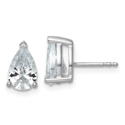 14k White Gold 3 carat Lab Grown Diamond VS/SI+ G+ Complete Pear Three Prong Stud Earrings