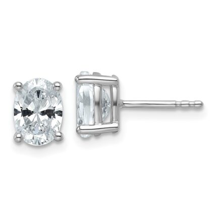 14k White Gold 1 1/2 carat Lab Grown Diamond VS+ F+ Complete Oval Four Prong Stud Earrings