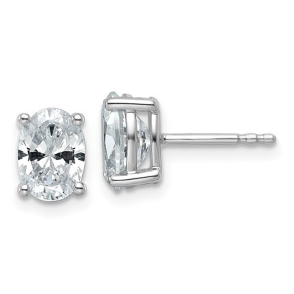 14k White Gold 2 carat Lab Grown Diamond VS+ F+ Complete Oval Four Prong Stud Earrings