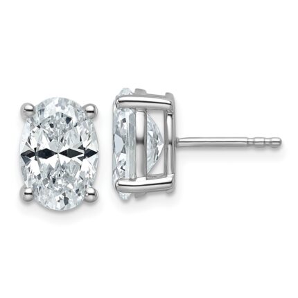 14k White Gold 4 carat Certified Lab Grown Diamond VS/SI+ G+ Complete Oval Four Prong Stud Earrings