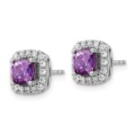 14k White Gold 3/8 carat Lab Grown Diamond VS/SI+ G+ February Birthstone Amethyst Halo Post Earrings - Image 2