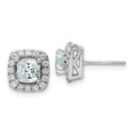14k White Gold 3/8 carat Lab Grown Diamond VS/SI+ G+ March Birthstone Aquamarine Halo Post Earrings