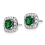 14k White Gold 3/8 carat Lab Grown Diamond VS/SI+ G+ May Birthstone Lab Created Emerald Halo Post Earrings - Image 2