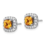 14k White Gold 3/8 carat Lab Grown Diamond VS/SI+ G+ November Birthstone Citrine Halo Post Earrings - Image 2