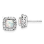 14k White Gold 3/8 carat Lab Grown Diamond VS/SI+ G+ October Birthstone Lab Created Opal Halo Post Earrings