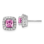 14k White Gold 3/8 carat Lab Grown Diamond VS/SI+ G+ October Birthstone Lab Created Pink Sapphire Halo Post Earrings