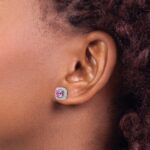 14k White Gold 3/8 carat Lab Grown Diamond VS/SI+ G+ October Birthstone Lab Created Pink Sapphire Halo Post Earrings - Image 3