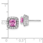 14k White Gold 3/8 carat Lab Grown Diamond VS/SI+ G+ October Birthstone Lab Created Pink Sapphire Halo Post Earrings - Image 4