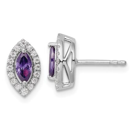 14k White Gold 1/5 carat Lab Grown Diamond VS/SI+ G+ and Amethyst February Birthstone Post Earrings