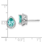 Pure Serenity 14k White Gold 1/6 carat Lab Grown Diamond VS/SI+ G+ and Lab Created Paraiba Pear Post Earrings - Image 4