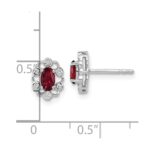 14k White Gold 1/20 carat Lab Grown Diamond VS/SI+ G+ and Oval Created Ruby Complete Halo Post Earrings - Image 4