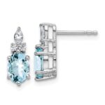14K White Gold Diamond and 7x5 Oval March/Aquamarine Post Earrings