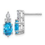 14K White Gold Diamond and 7x5 Oval December/Blue Topaz Post Earrings