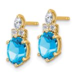 14k Diamond and 7x5 Oval December/Blue Topaz Post Earrings - Image 2