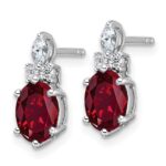 14K White Gold Diamond and 7x5 Oval July/Lab Created Ruby Post Earrings - Image 2