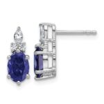 14K White Gold Diamond and 7x5 Oval September/Lab Created Sapphire Post Earrings