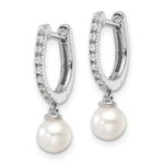 14k White Gold 1/10 carat Lab Grown Diamond VS/SI+ G+ and 5.50 mm Round Freshwater Cultured Pearl Complete Hinged Hoop Earrings - Image 2
