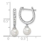 14k White Gold 1/10 carat Lab Grown Diamond VS/SI+ G+ and 5.50 mm Round Freshwater Cultured Pearl Complete Hinged Hoop Earrings - Image 4