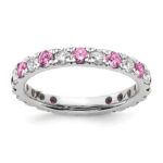 14k White Gold 3/4 carat Lab Grown Diamond VS/SI+ G+ and Lab Created Pink Sapphire Size 7.5 Eternity Band