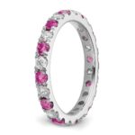 14k White Gold 3/8 carat Lab Grown Diamond VS/SI+ G+ and Lab Created Pink Sapphire Size 5 Eternity Band - Image 5