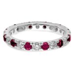 14k White Gold 3/8 carat Lab Grown Diamond VS/SI+ G+ and Lab Created Ruby Size 5 Eternity Band - Image 4