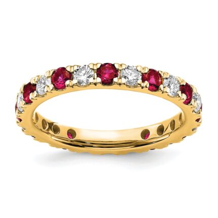 14k 7/8 carat Lab Grown Diamond VS/SI+ G+ and Lab Created Ruby Size 8 Eternity Band