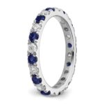14k White Gold 3/4 carat Lab Grown Diamond VS/SI+ G+ and Lab Created Blue Sapphire Size 6.5 Eternity Band - Image 5