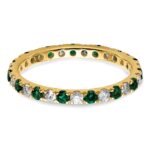 14k 1/2 carat Lab Grown Diamond VS/SI+ G+ and Lab Created Emerald Size 6.5 Eternity Band - Image 3