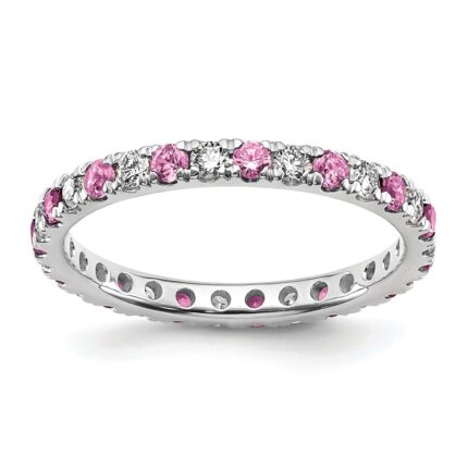 14k White Gold 1/2 carat Lab Grown Diamond VS/SI+ G+ and Lab Created Pink Sapphire Comp Eternity Bandd