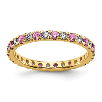 14k 3/8 carat Lab Grown Diamond VS/SI+ G+ and Lab Created Pink Sapphire Size 5 Eternity Band