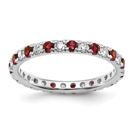 14k White Gold 1/2 carat Lab Grown Diamond VS/SI+ G+ and Lab Created Ruby Size 8.5 Eternity Band
