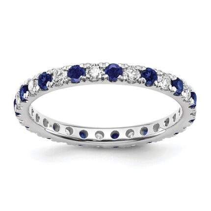 14k White Gold 1/2 carat Lab Grown Diamond VS/SI+ G+ and Lab Created Blue Sapphire Size 7 Eternity Band