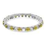 14k White Gold 1/2 carat Lab Grown Diamond VS/SI+ G+ and Lab Created Yellow Sapphire Size 6.5 Eternity Band - Image 3
