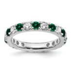 14k White Gold 1 carat Lab Grown Diamond VS/SI+ G+ and Lab Created Emerald Size 6.5 Eternity Band