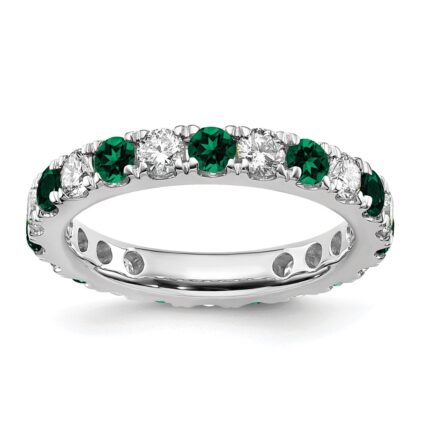 14k White Gold 1 1/5 carat Lab Grown Diamond VS/SI+ G+ and Lab Created Emerald Size 7 Eternity Band